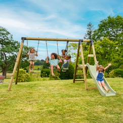 Jouet-Jeux de plein air-Aires de jeux-Station 2 balançoires et vis-à-vis arrucat bois h190cm