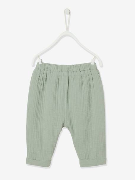 Pantalon bébé mixte coupe sarouel en gaze de coton blanc+Bleu+jaune+rose+tilleul 16 - vertbaudet enfant 