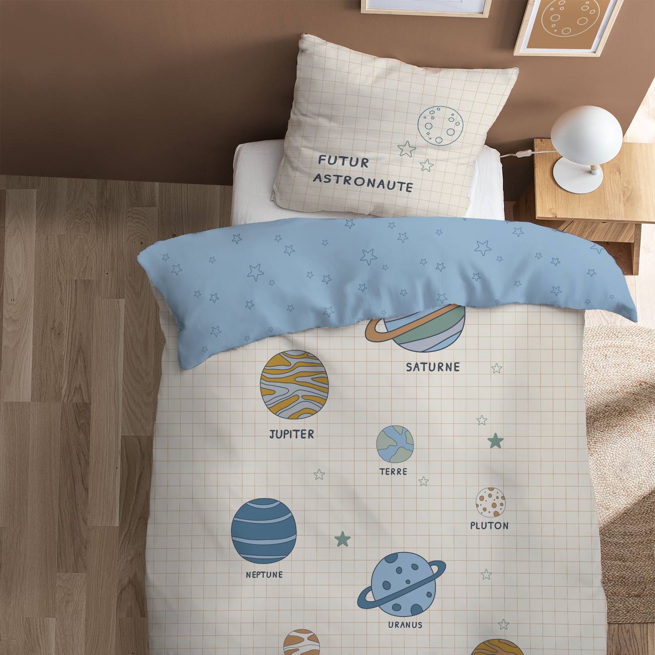 Parure De Lit Imprimée 100% Coton, Galaxy Beige