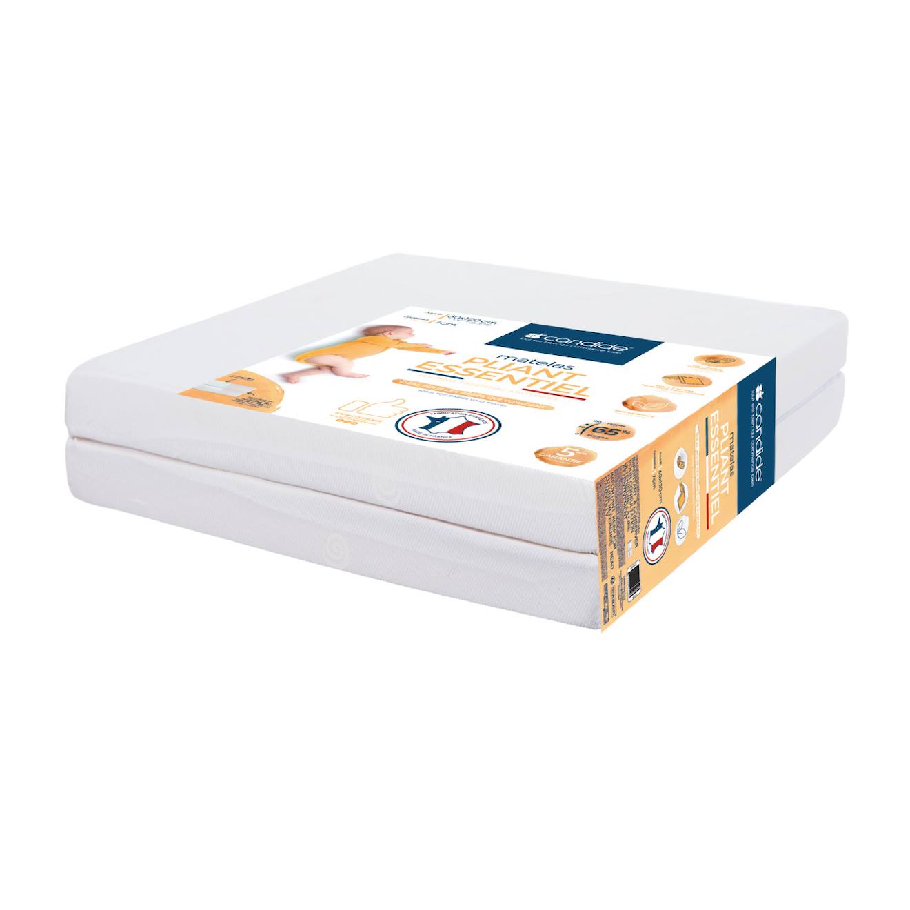 Matelas Bébé Pliant 2 Parties 60x120cm Essentiel Blanc