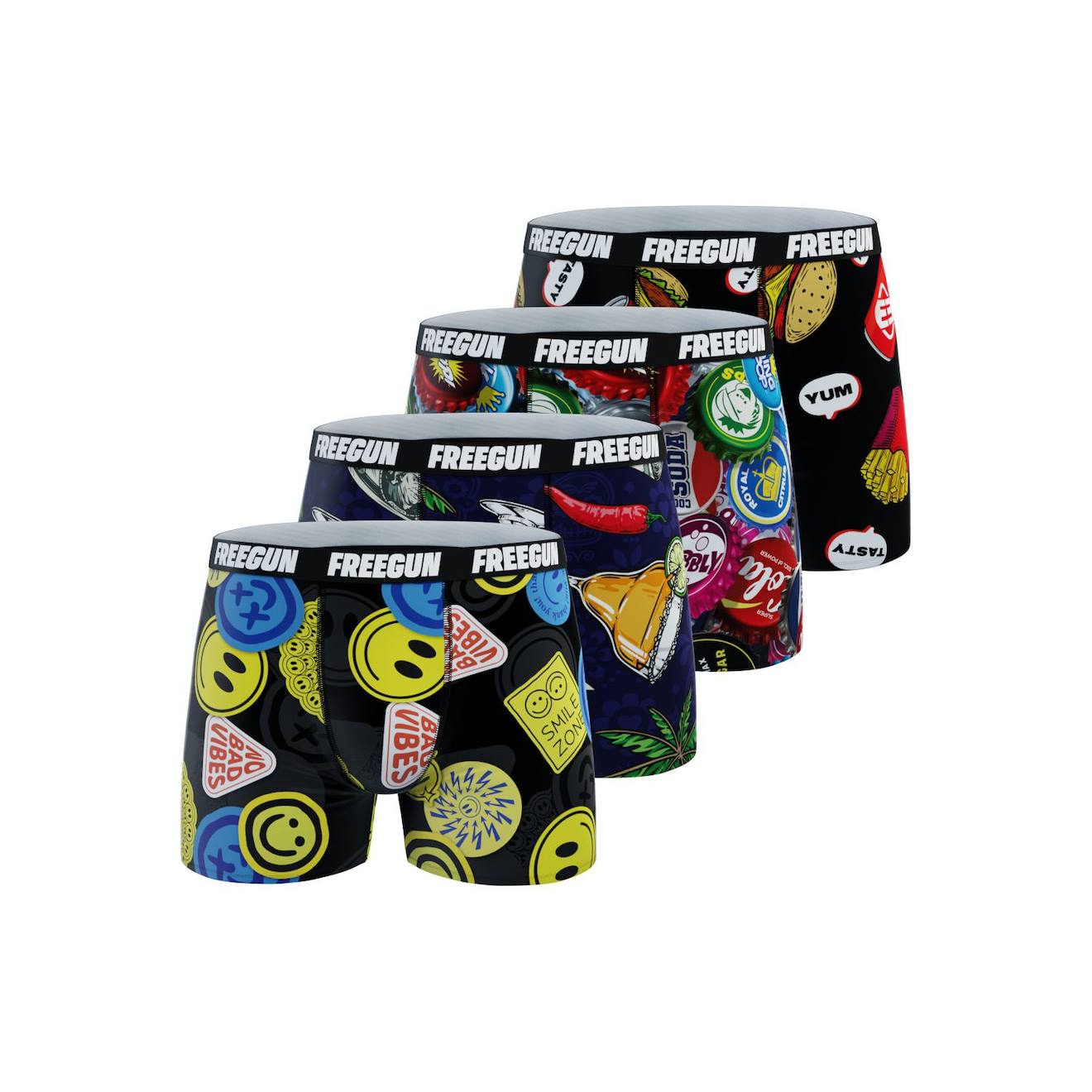 Lot De 4 Boxers Aop Fun Noir/rouge/jaune/bleu