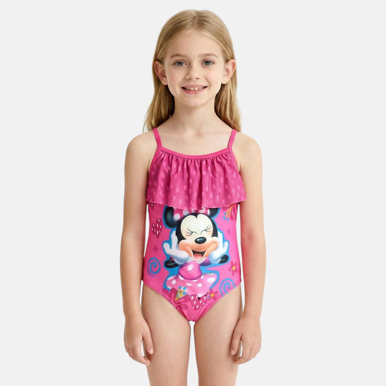 Maillot De Bain 1 Pièce Avec Volant Et Imprimé Fille Minnie Rouge