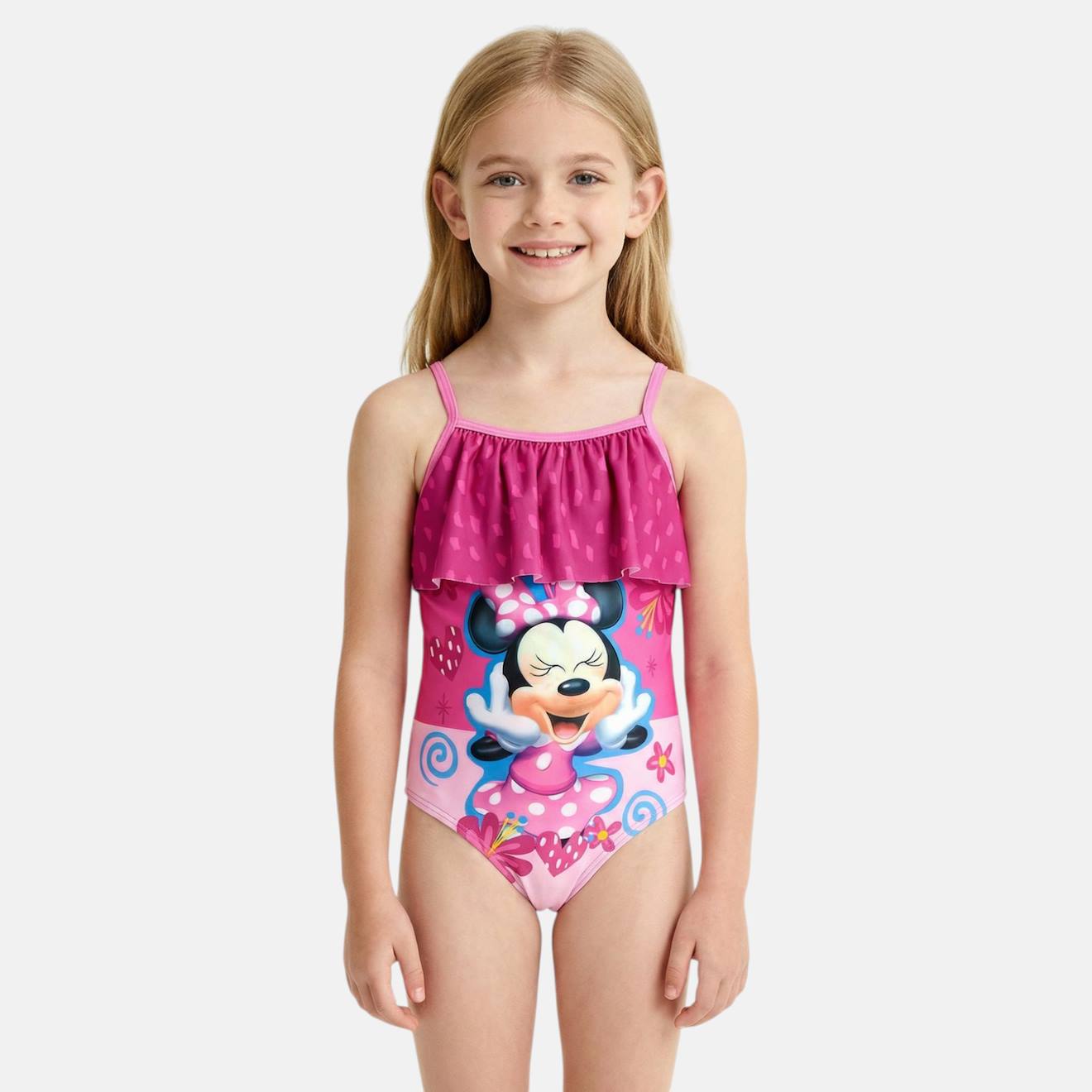 Maillot De Bain 1 Pièce Avec Volant Et Imprimé Fille Minnie Rose