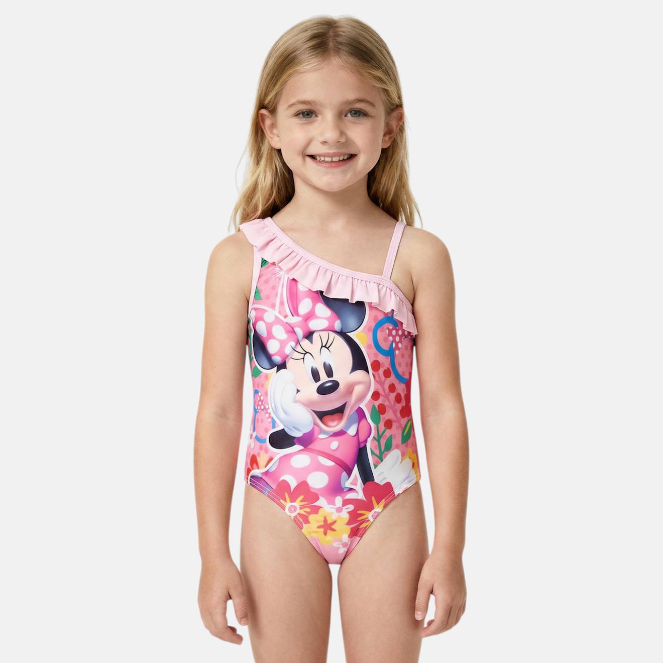 Maillot De Bain 1 Pièce Avec Volant Et Imprimé Fille Minnie Rose Clair