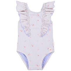 -Maillot de bain fille 1 pièce - rayures et fleurs avec volants