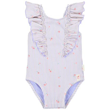 Fille-Maillot de bain fille 1 pièce - rayures et fleurs avec volants
