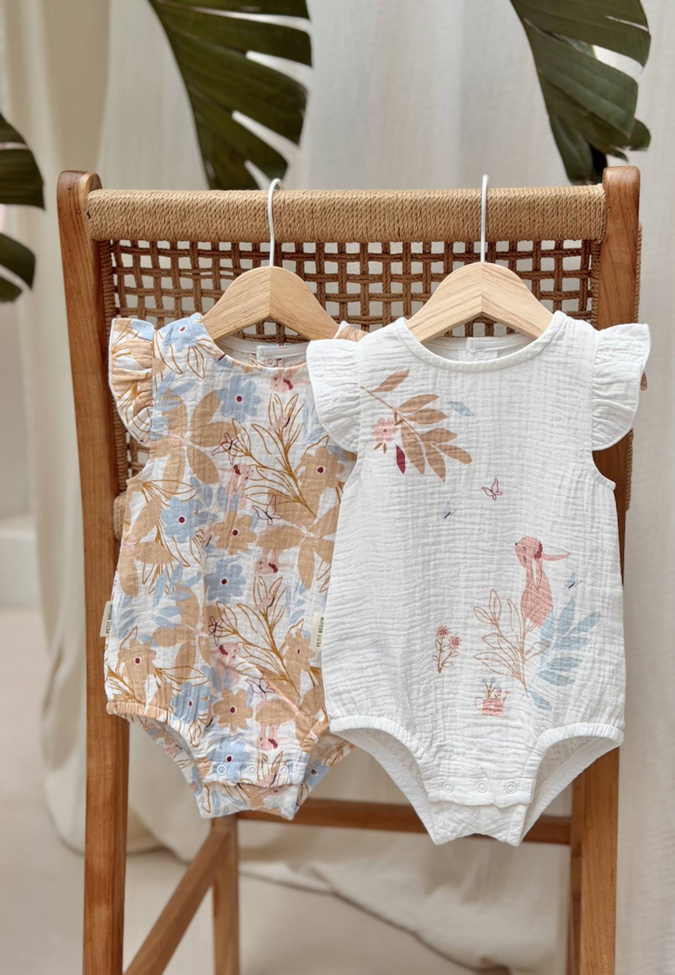 Lot De 2 Barboteuses Bloomer Bébé En Gaze De Coton Praline Ecru