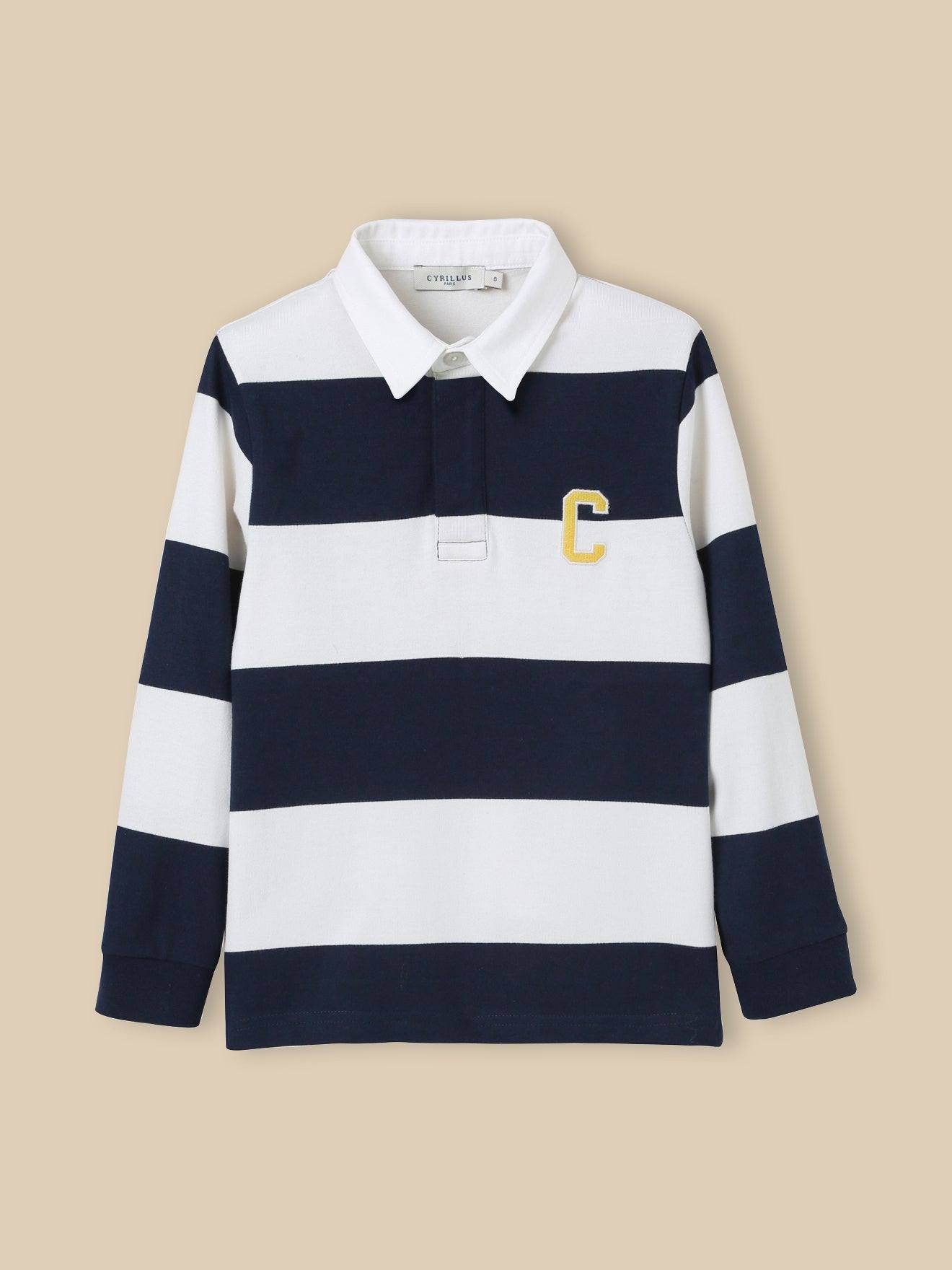 Polo-rugby Garçon - Coton Biologique Rayure Bico Bleu