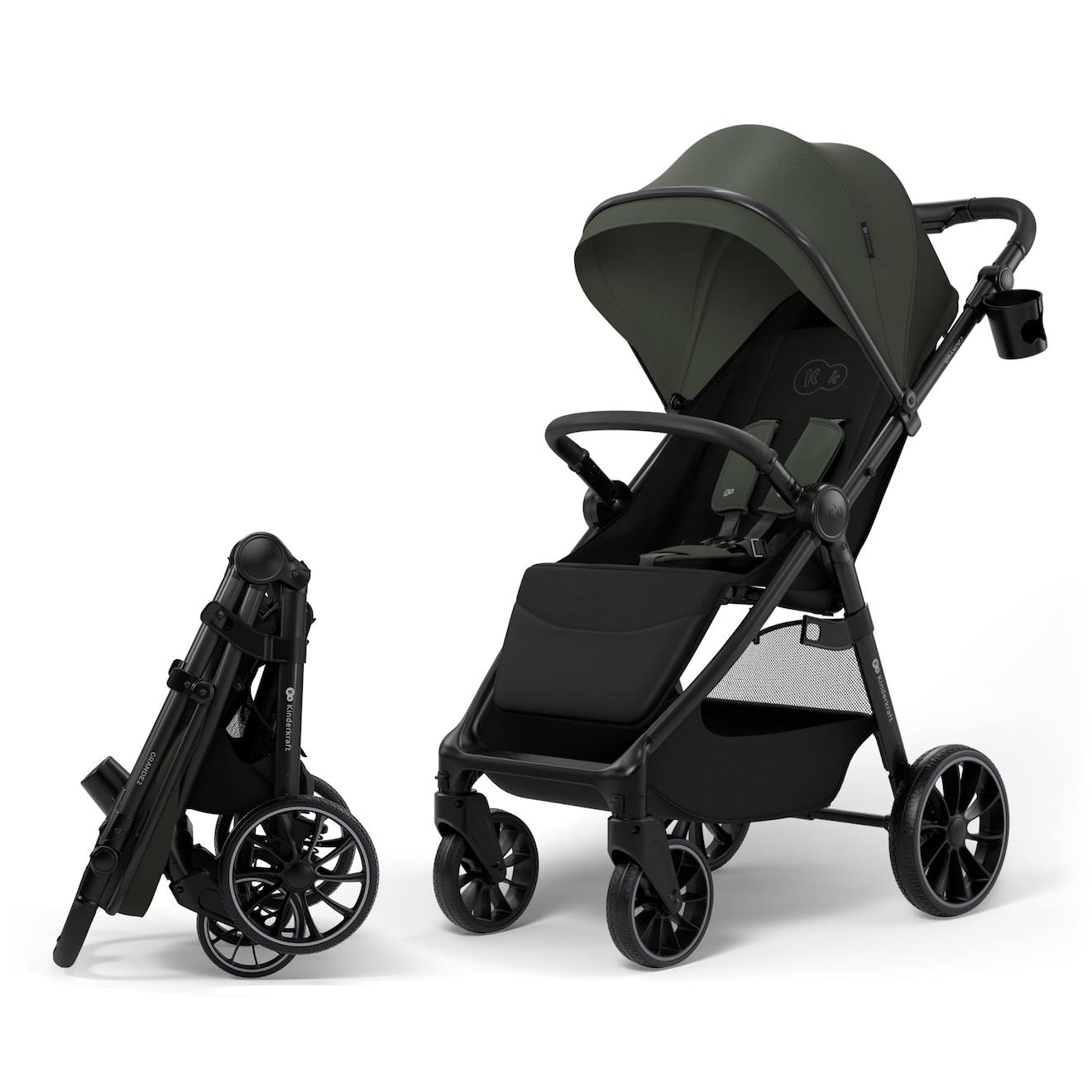 Oussette Kinderkraft Grande 2 Avec Grandes Roues Amorties, Dossier Inclinable, Pliage À Une Main Click&fold Rapide Vert