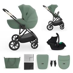 Puériculture-Poussette 3-en-1 PRIME 3 légère avec grandes roues 8/12, conduite à une main, memory buttons, siège été avec panneau mesh, pliage compact, habillage pluie, moustiquaire, siège-auto mink pro 2 inclus