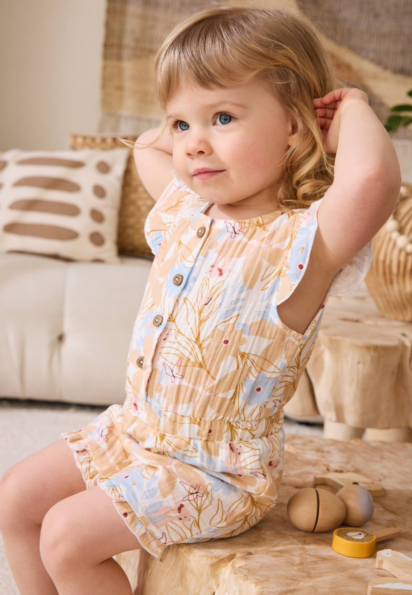 Combishort Bébé En Gaze De Coton Praline Orange