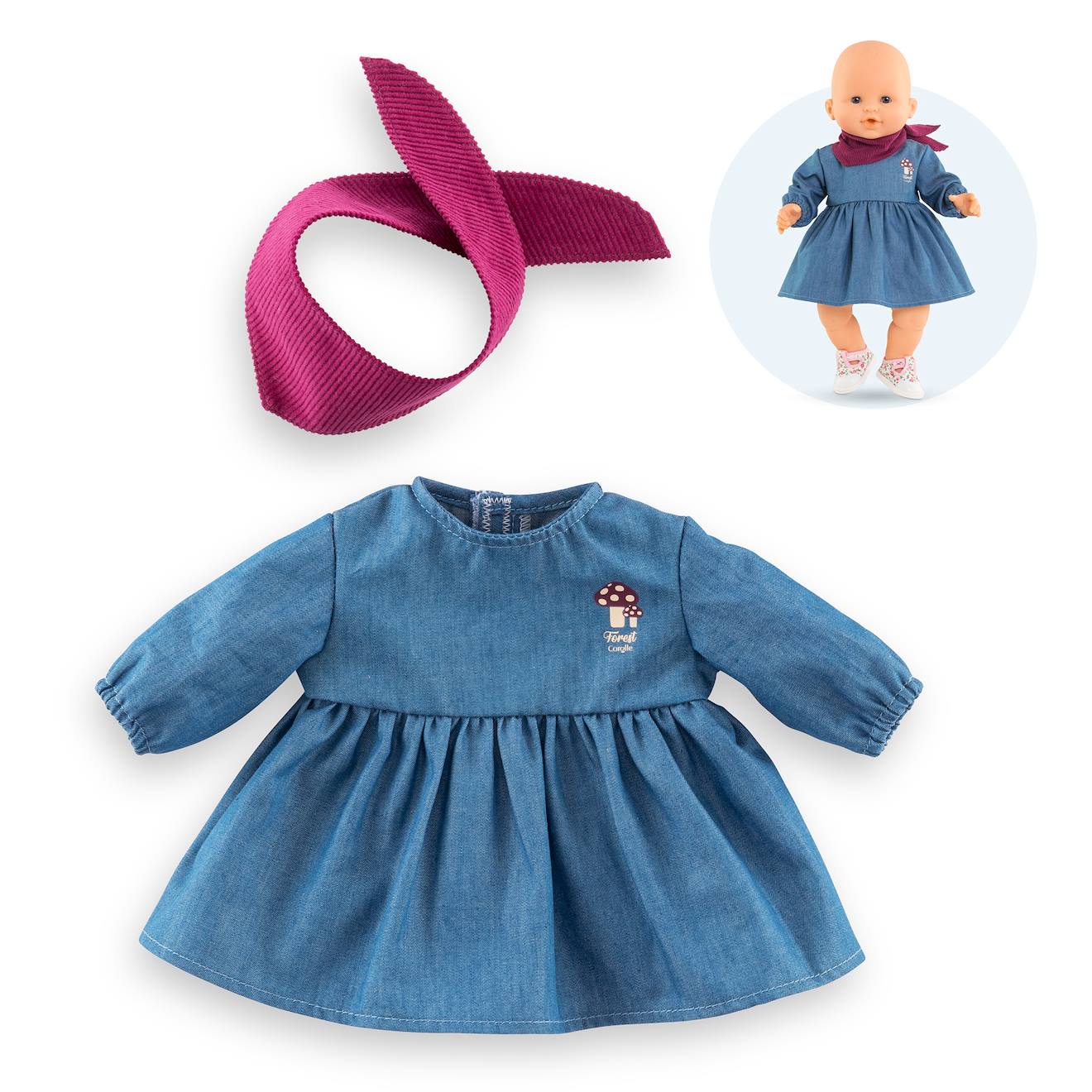 Robe En Jean Manches Longues & Foulard Petit Explorateur Pour Poupon 36 Cm Multicolore