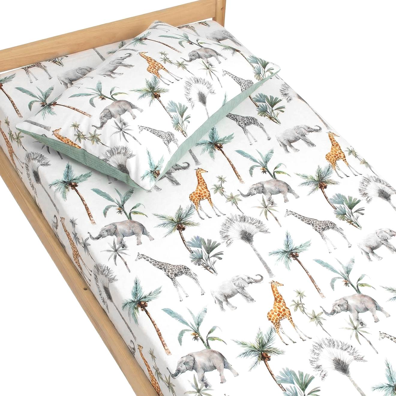 Drap-housse En Satin De Coton Safari Safari, Vert, Gris, Blanc