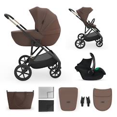 -Poussette 3-en-1 PRIME 3 légère avec grandes roues 8/12, conduite à une main, memory buttons, siège été avec panneau mesh, pliage compact, habillage pluie, moustiquaire, siège-auto mink pro 2 inclus