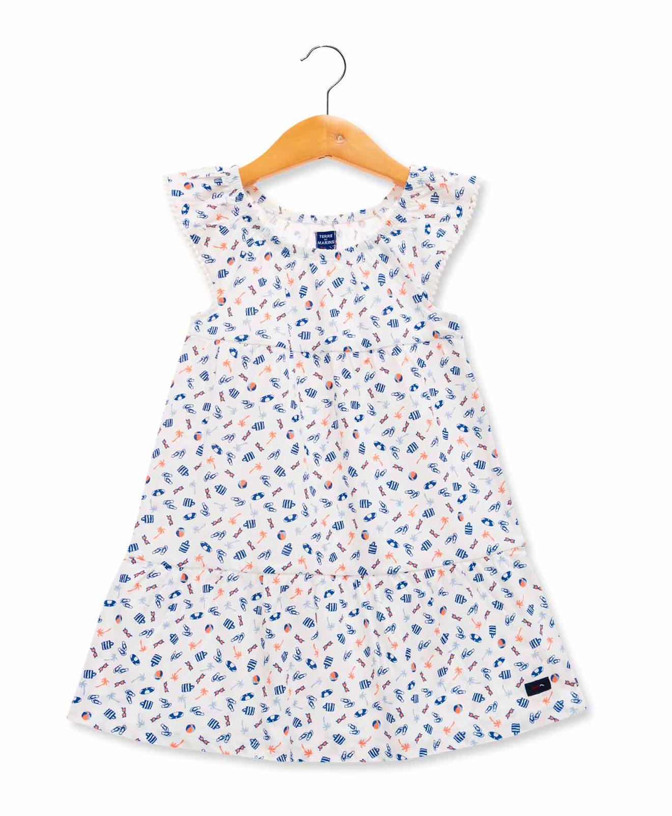 Robe Manches Courtes 100% Coton Fille Imprime Multico