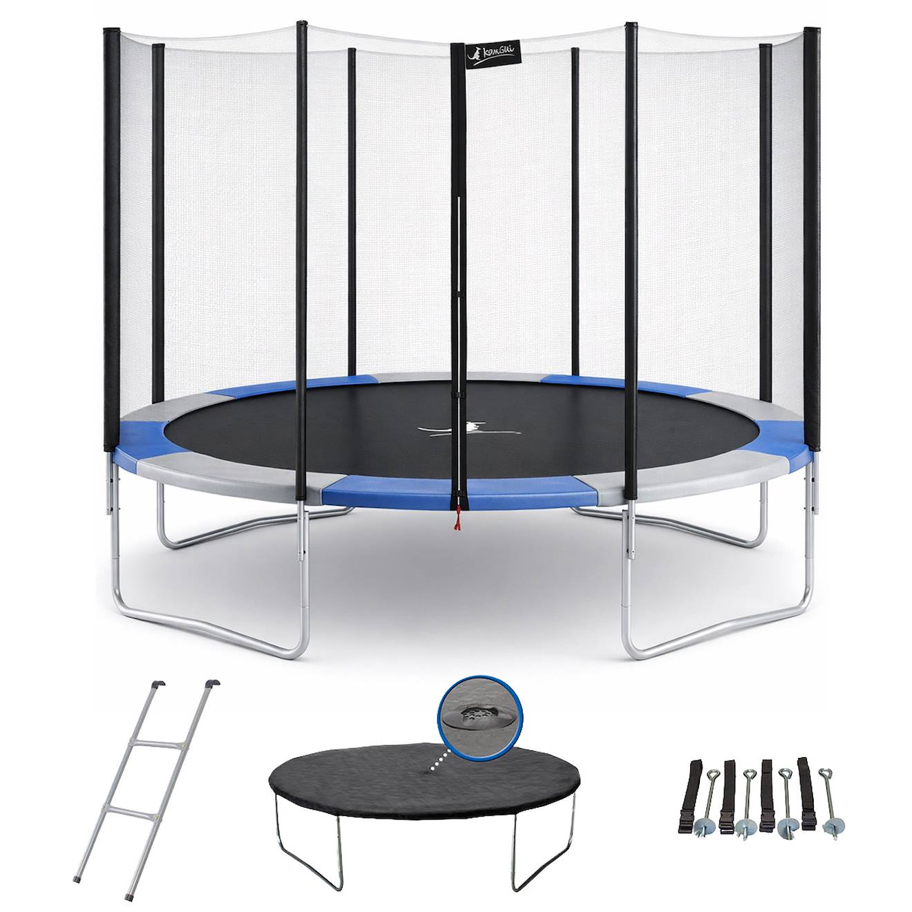 Trampoline Rond 360cm Avec Filet, Échelle, Bâche Et Kit D'ancrage Bleu