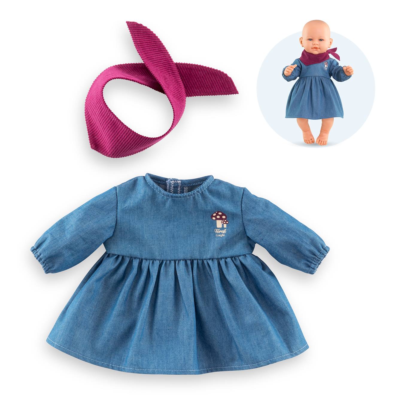 Robe En Jean Manches Longues & Foulard Petit Explorateur Pour Poupon 42 Cm Multicolore