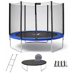 Jouet-Trampoline rond bleu ø 300cm avec filet, échelle, bâche et kit ancrage
