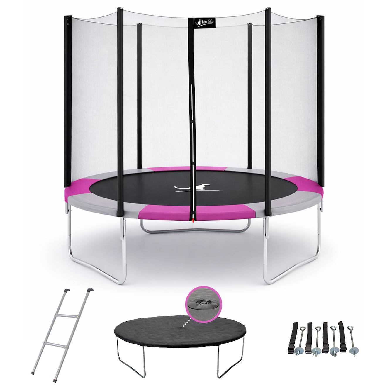 Trampoline Rond Ø 250cm Avec Filet, Échelle, Bâche Et Kit Ancrage- Ralli 250 Rose