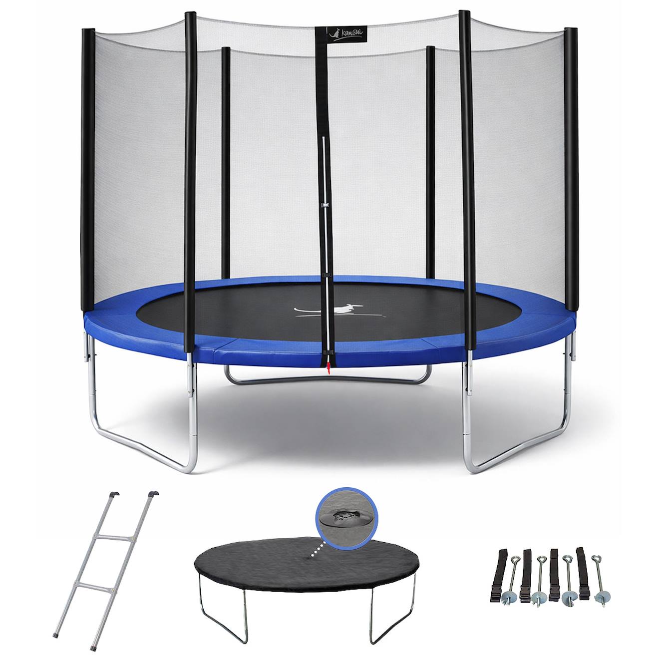 Trampoline Rond Bleu Ø 250cm Avec Filet, Échelle ,bâche Et Kit Ancrage Bleu