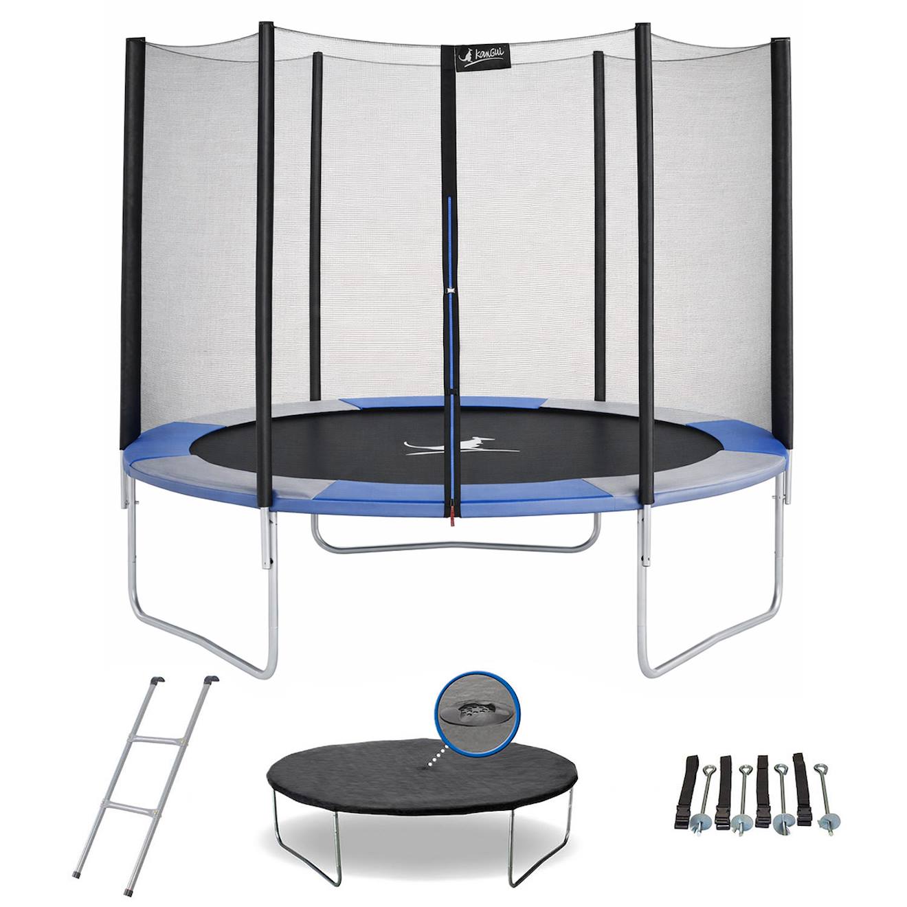 Trampoline Rond 250cm Avec Filet, Échelle, Bâche Et Kit D'ancrage Bleu