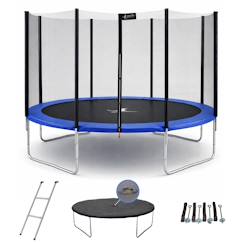 Jouet-Trampoline rond bleu ø 360cm avec filet, échelle, bâche et kit ancrage