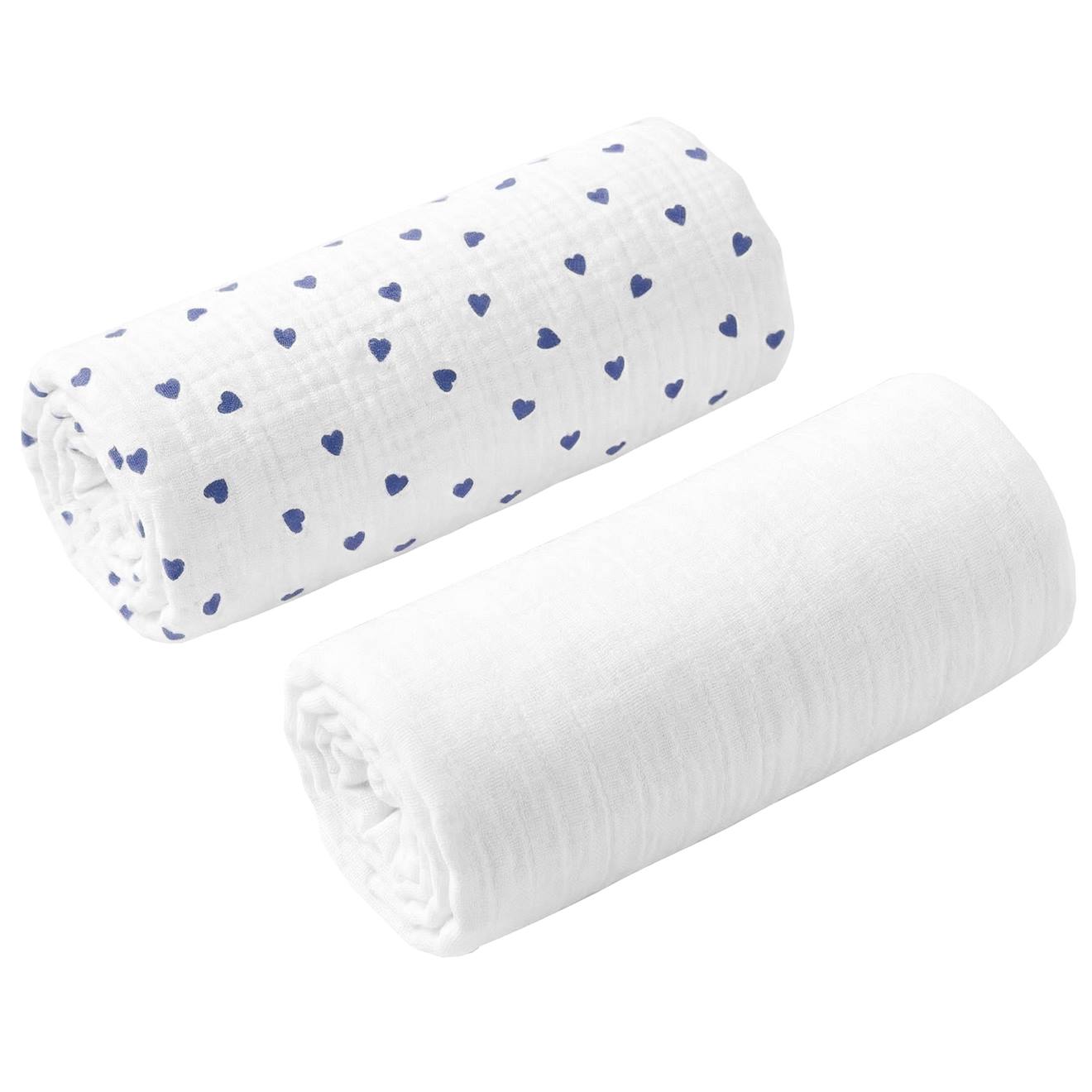 Lot De 2 Draps Housses Couffin En Gaze De Coton Lovio Bleu