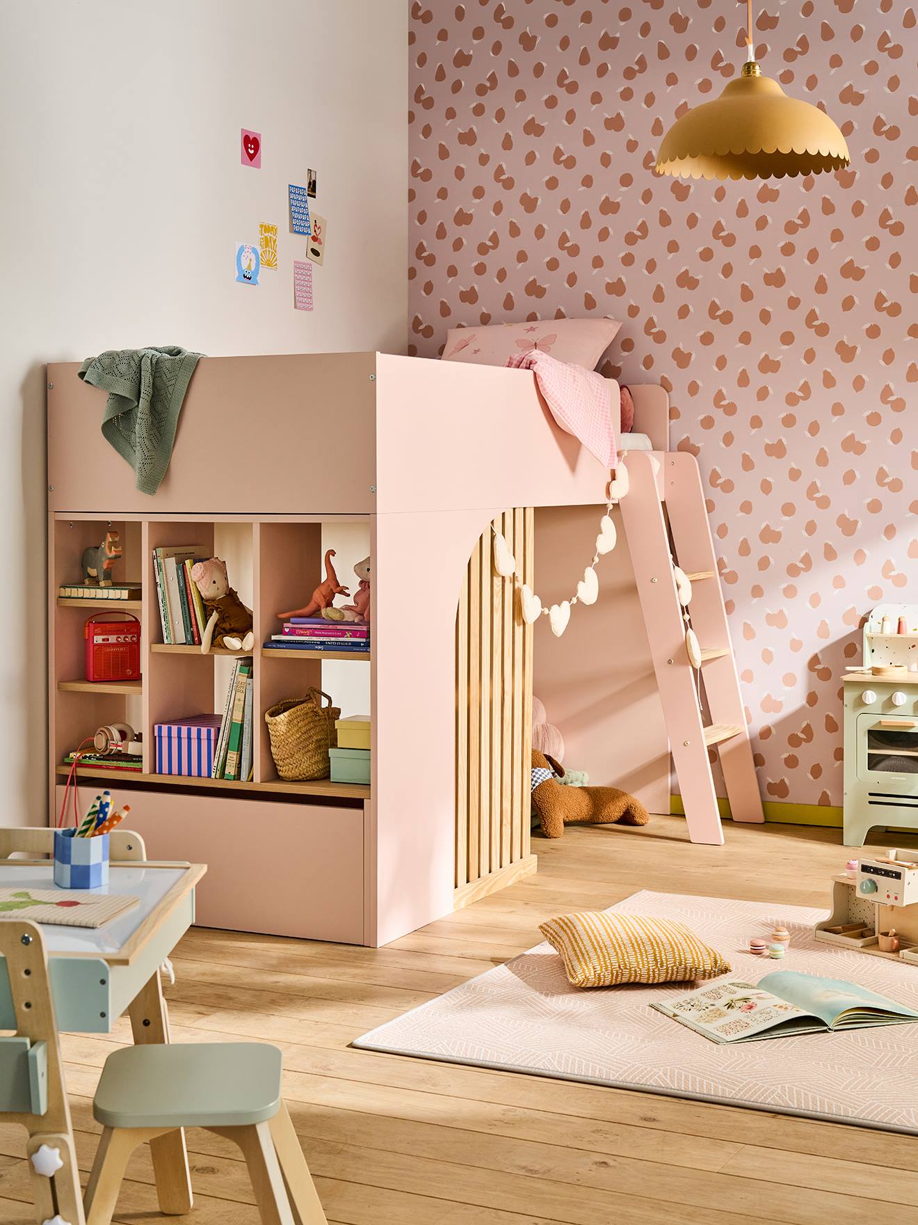 Lit mezzanine enfant avec rangement Playful rose