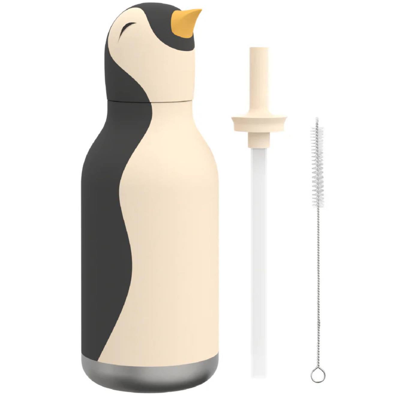 Gourde Isotherme Bestie Pingouin (460 Ml) Ecru, Noir, Jaune