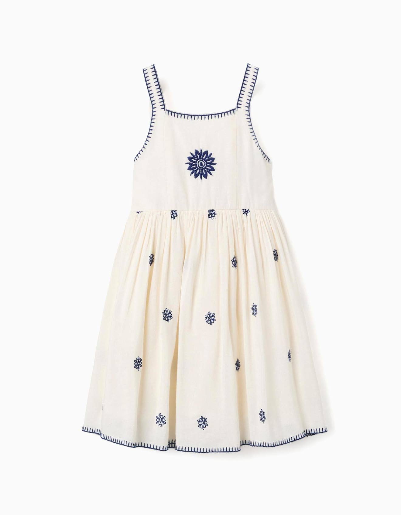 Robe Sans Manches En Coton Et Lin Avec Broderie Florale Beige Clair 22 €