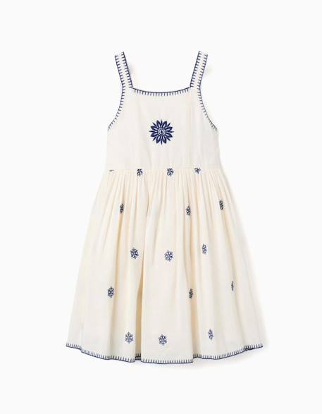 Fille-Robe sans manches en coton et lin avec broderie florale