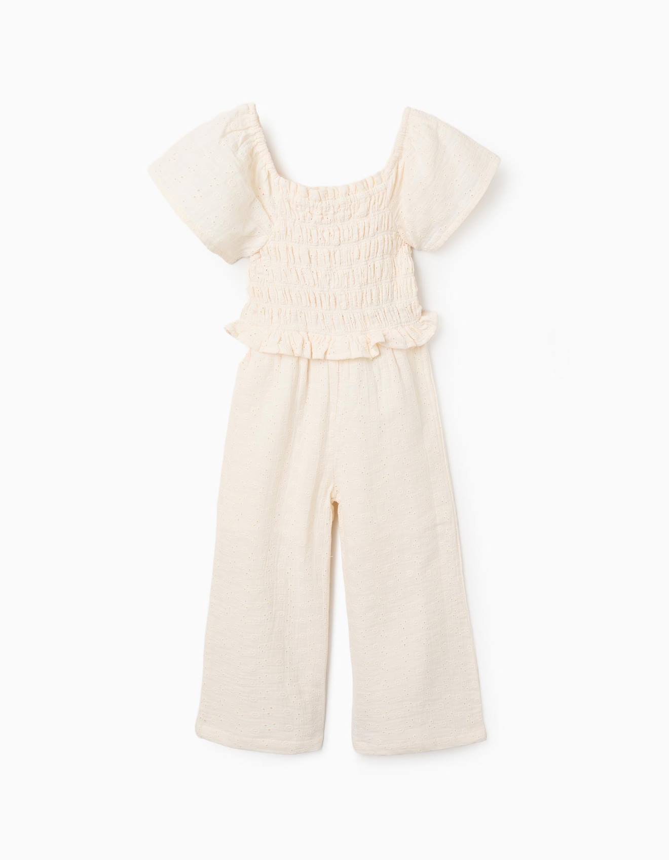 Combinaison En Coton Jambe Large Et Broderie Anglaise Beige Clair 27 €