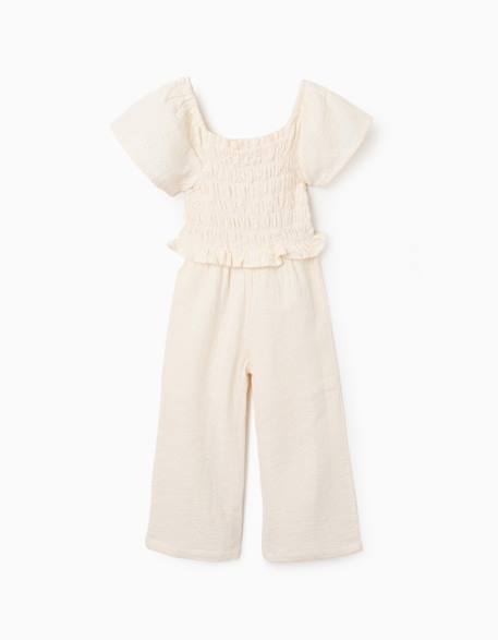 Fille-Salopette, combinaison-Combinaison en coton à jambe large et broderie anglaise