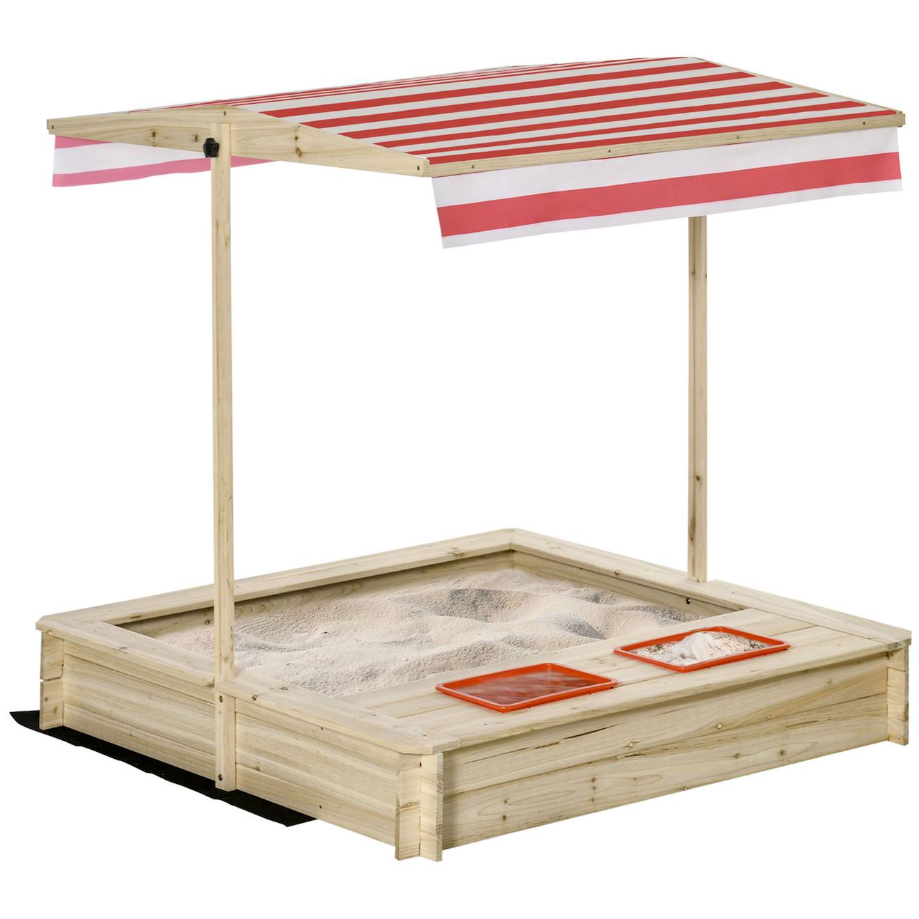 Bac À Sable Bois Carré Dim. 1,18l X 1,18l X 1,18h M - Hauteur, Inclinaison Toit Réglables, Refermable - 2 Bacs - Bois Sapin Autoclave Rouge