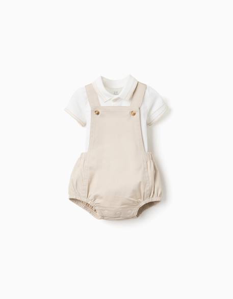 Bébé-Ensemble body-polo + barboteuse en sergé