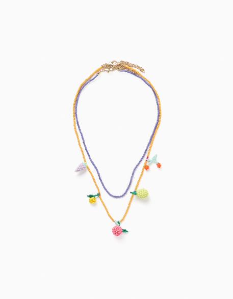 Fille-Lot de 2 colliers de perles avec pendentifs en forme de fruits