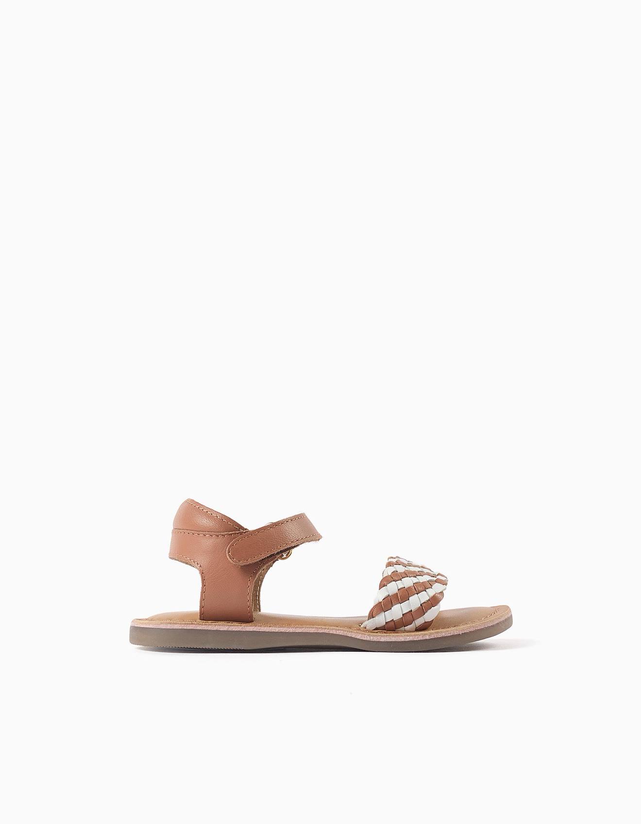 Sandales En Cuir Avec Bride Tressée Et Rembourrage Beige Sandales En Cuir Avec Bride Tressée Et Rembourrage Beige