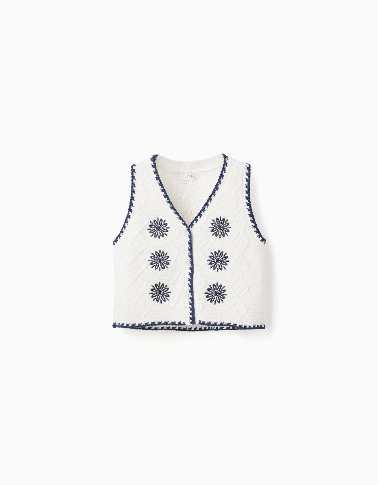 Gilet Sans Manches En Maille Coton Avec Fleurs Brodes Beige Clair 17 €
