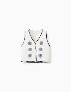 Gilet sans manches en maille coton avec fleurs brodées  - vertbaudet enfant