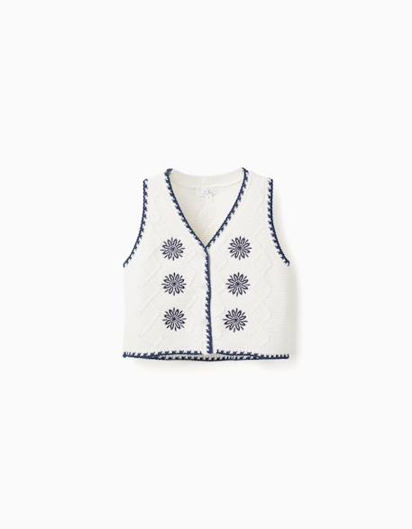 Gilet sans manches en maille coton avec fleurs brodées  - vertbaudet enfant