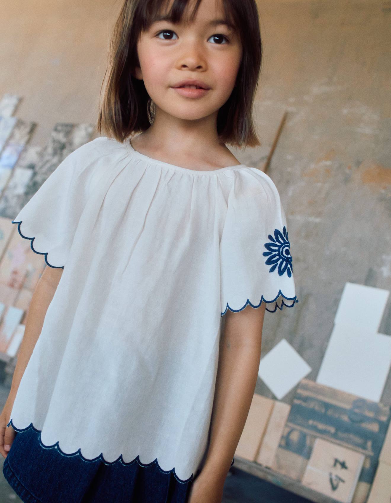 Blouse En Coton Et Lin Avec Fleurs Beige Clair 18 €