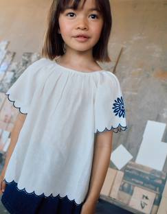-Blouse en coton et lin avec fleurs