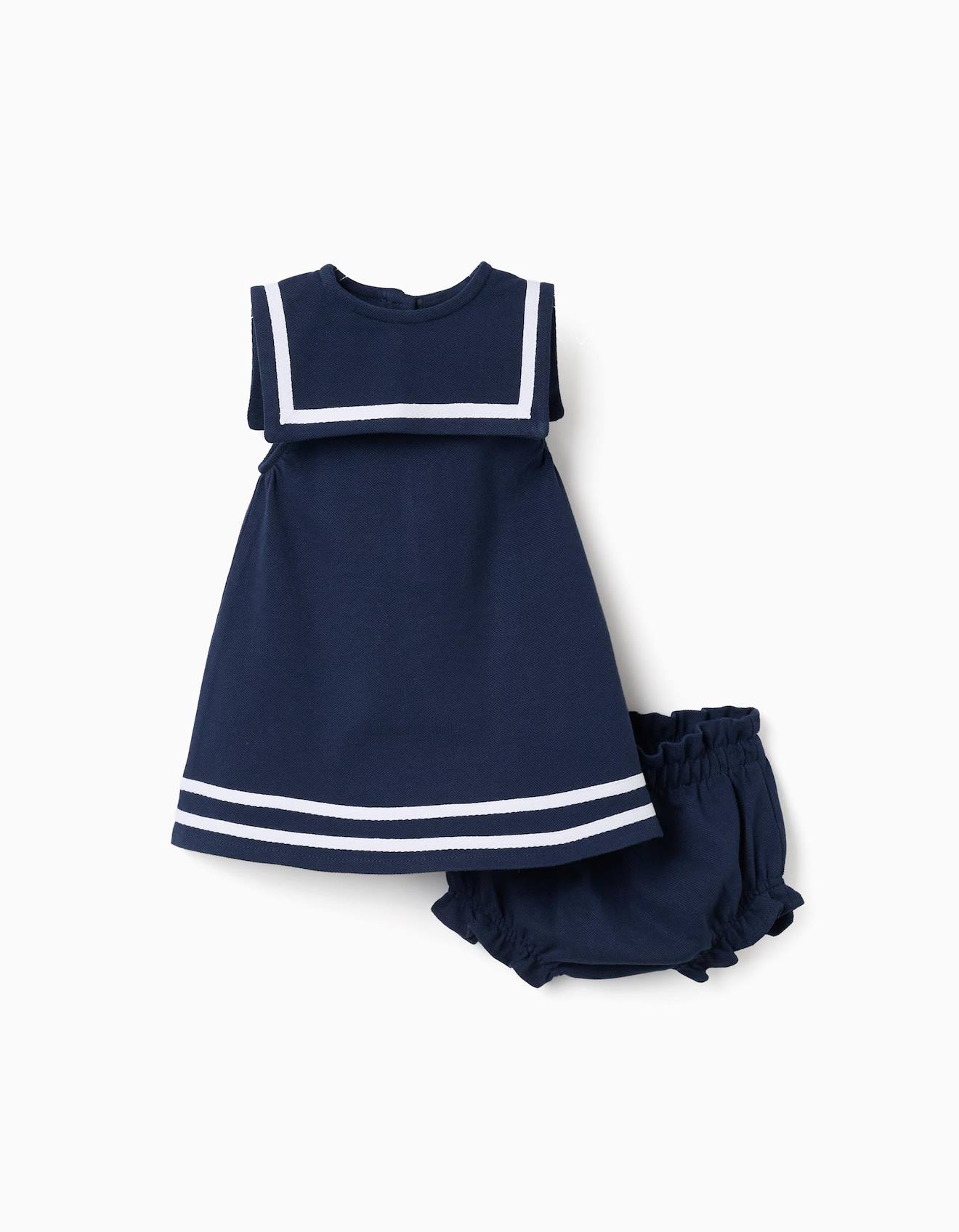 Robe Et Bloomer En Piqu De Coton Bleu Fonc 22$