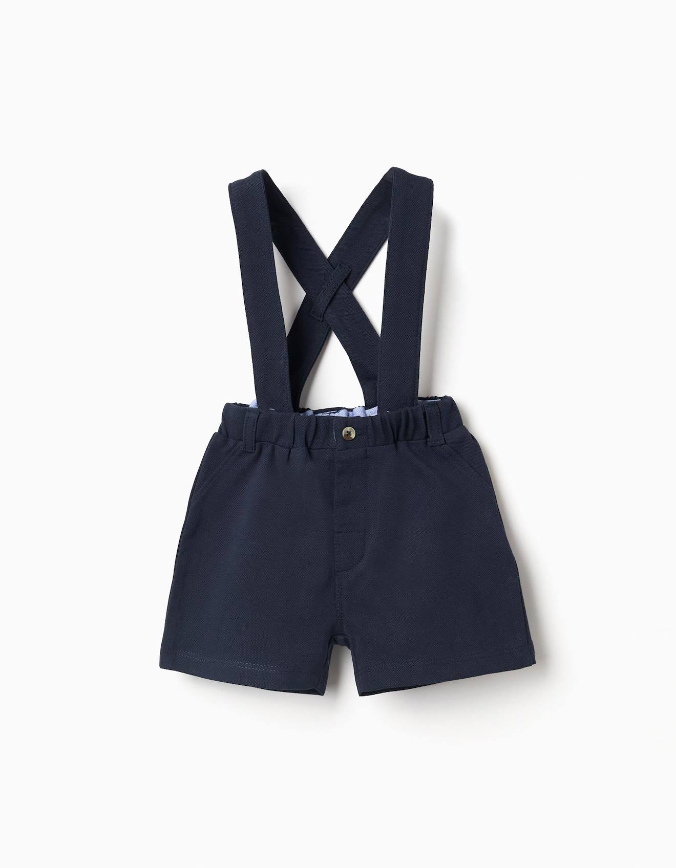 Short En Piqu De Coton Avec Bretelles Bleu Fonc 17 €