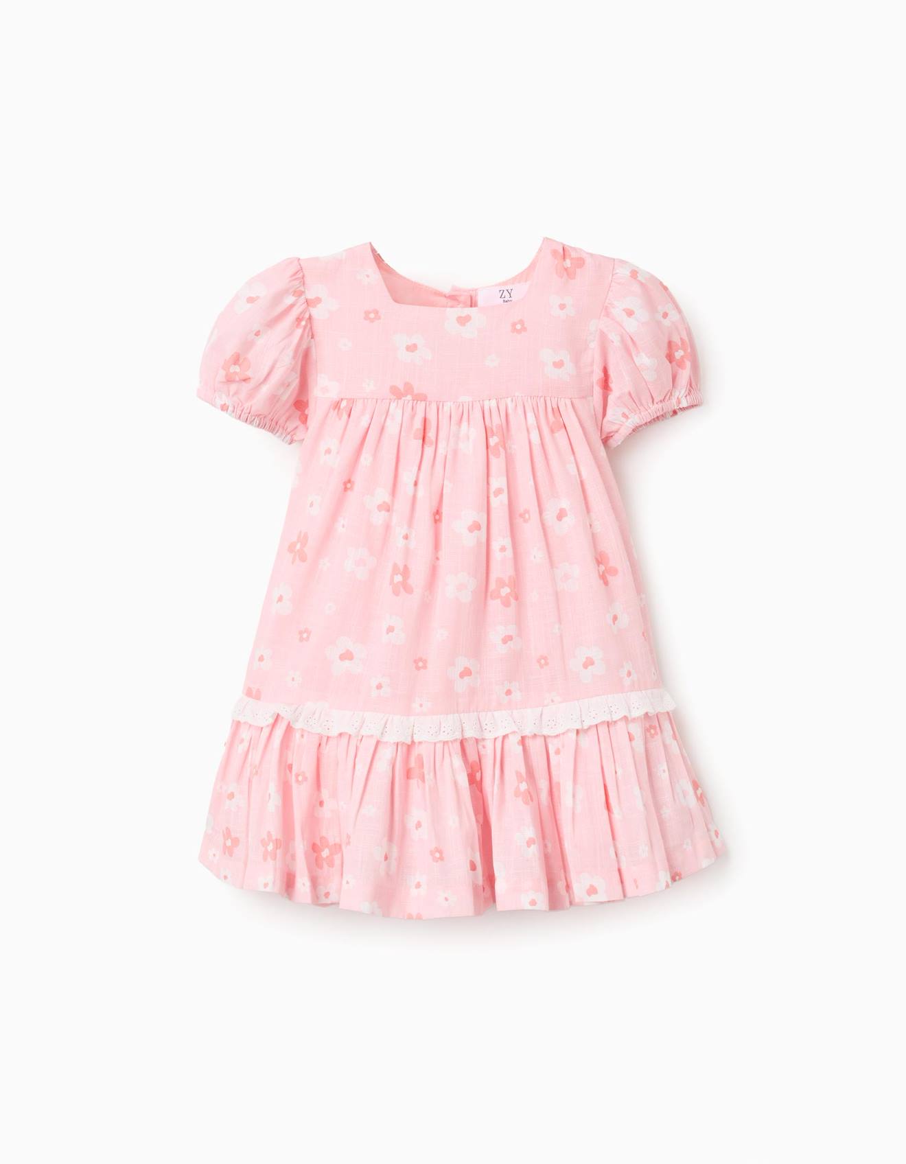 Robe En Coton Motif Floral Et Manches Ballon Rose Clair 17$