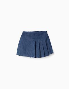 Jupe-short en jean avec plis sur le devant  - vertbaudet enfant