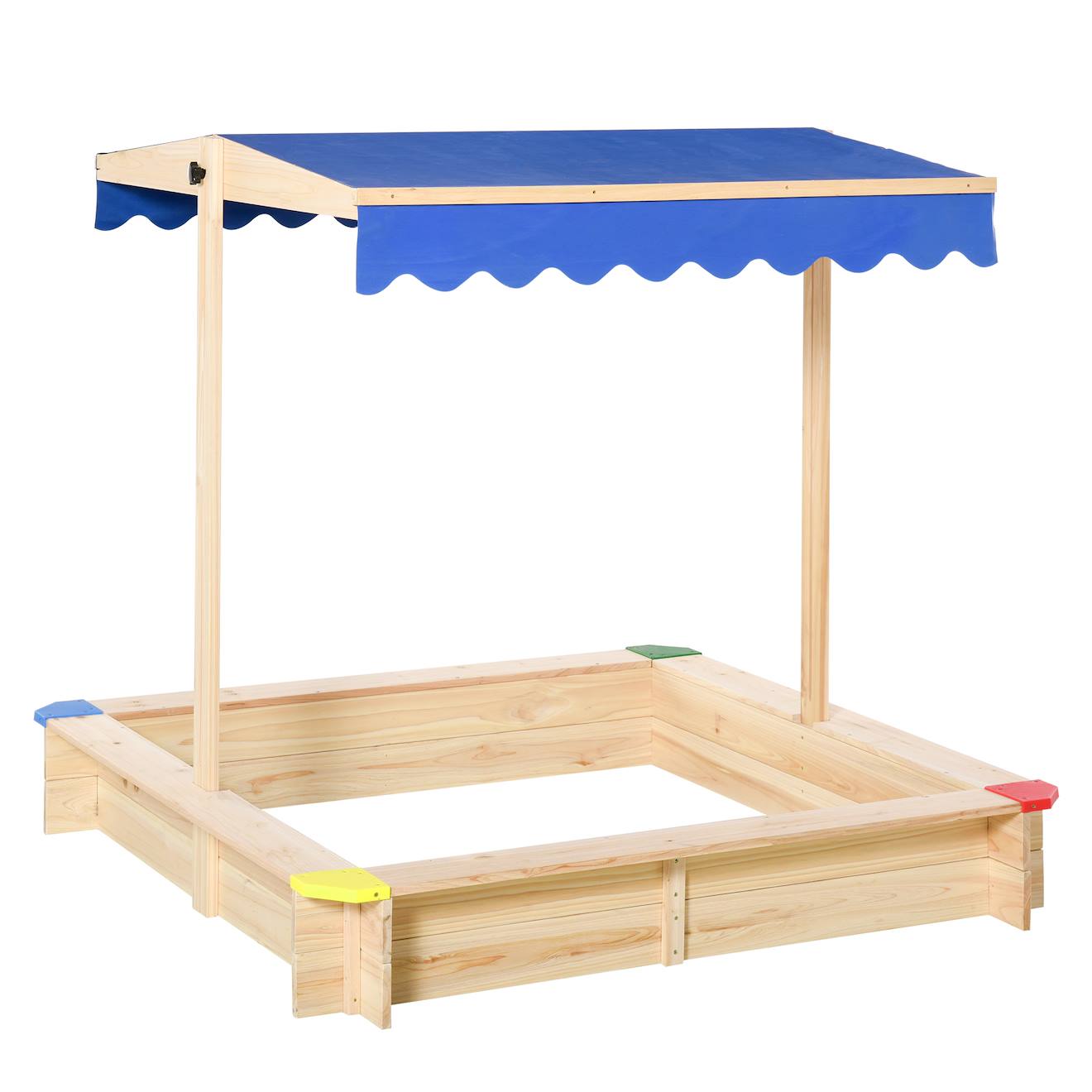 Bac À Sable Bois Carré Dim. 1,2l X 1,2l X 1,2h M - Hauteur Et Inclinaison Toit Réglables - Bois Naturel De Pin Bleu
