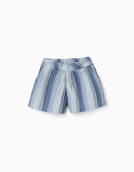 Fille-Short en coton à rayures et taille élastique