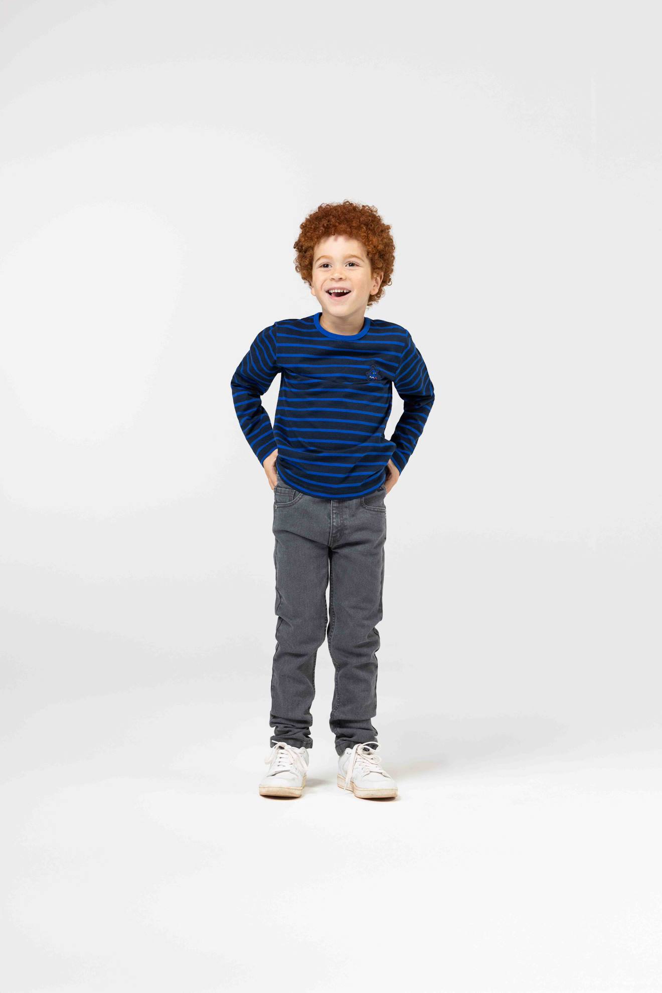 Mariniere Manches Longues 100% Coton Garçon Fond Indigo Raye Bleu
