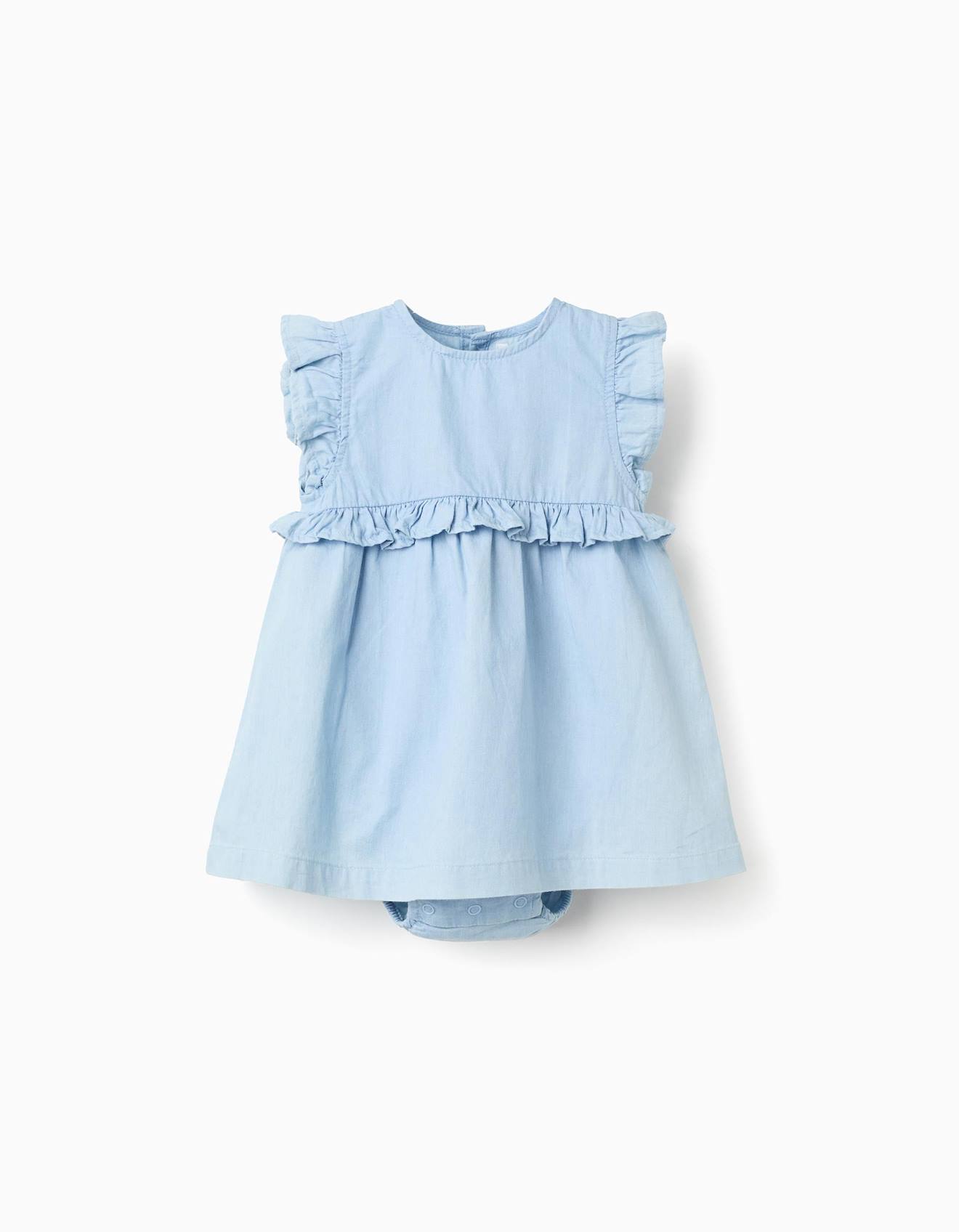 Robe en jean en coton avec volants bleu clair